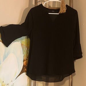 Impressions Black Blouse with Flared Sleeves